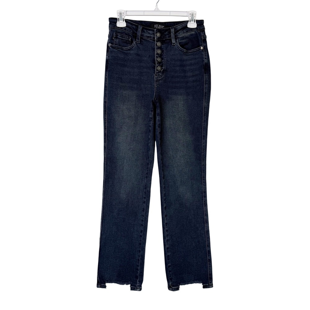 Judy Blue Straight Fit High Rise Jeans Women's 27 Button Fly Dark Wash Stretch